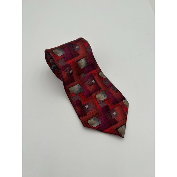 JERRY GARCIA MEN'S TIE RED/GEOMETRIC‎ WIDTH: 4" LENGTH: 57" 100% SILK - Picture 1 of 9